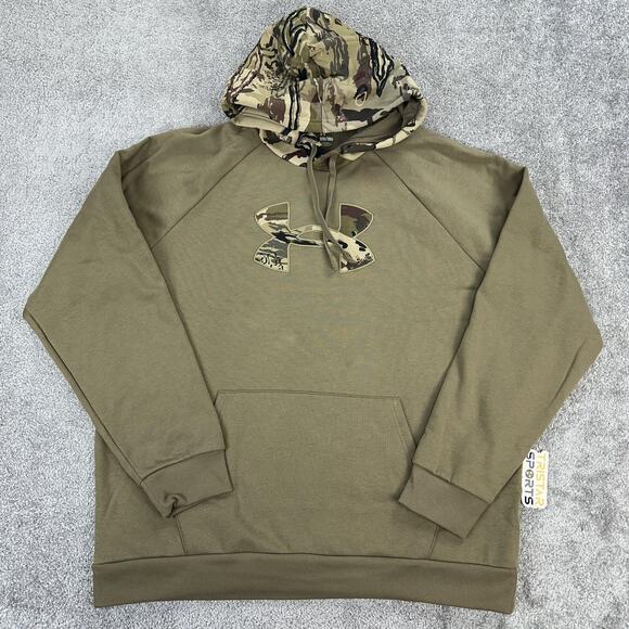 Under Armour Hoodie Mens 2XL Green Rival Camo Pullover Fleece Hunting - Picture 1 of 10